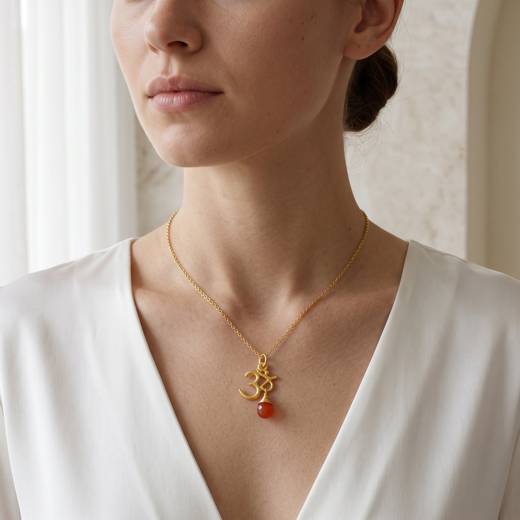 Carnelian, Moonstone with Reflected Bliss Om Necklace