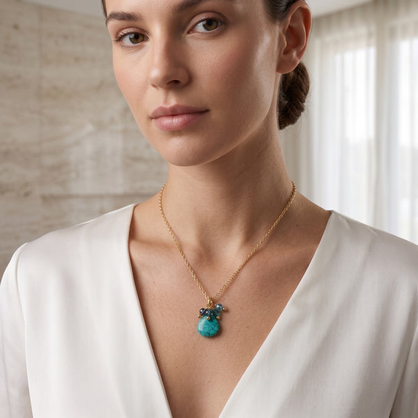 Multi Beads with Turquoise Drop Necklace