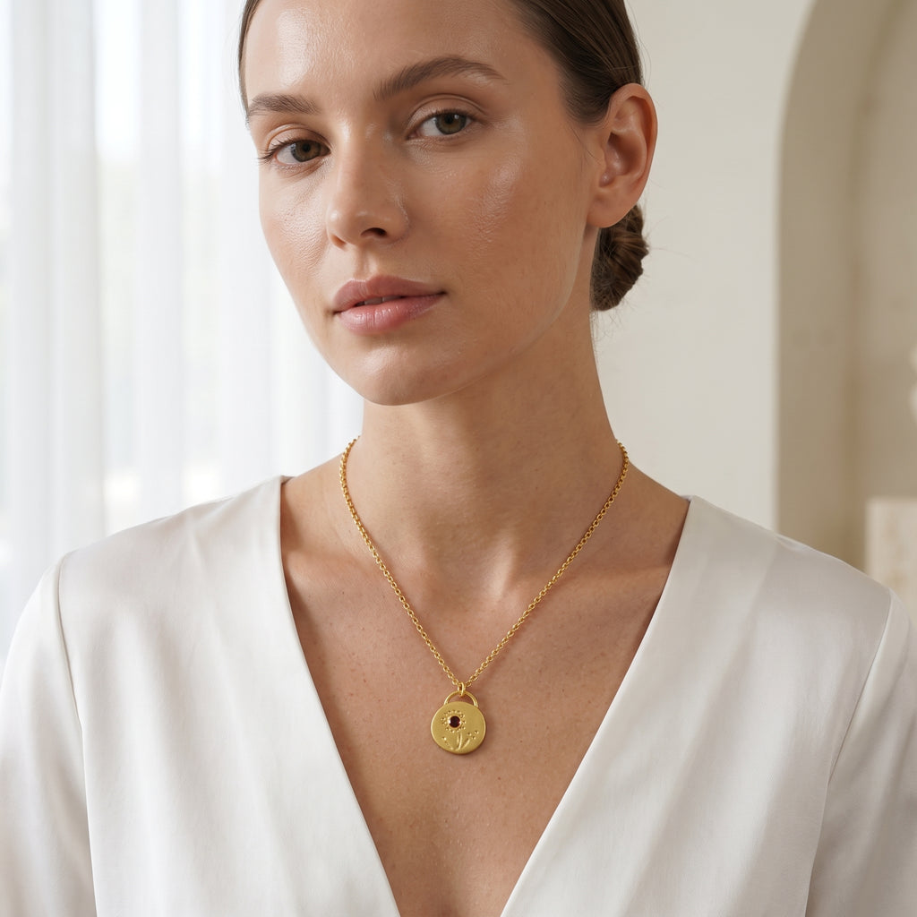 Flower Texture with Garnet Gemstone Necklaces
