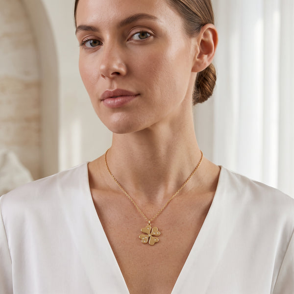 White Cubic Zirconia Clover Pendant Necklaces