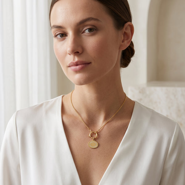 Oval Metal Disc White Cubic Zirconia Necklaces