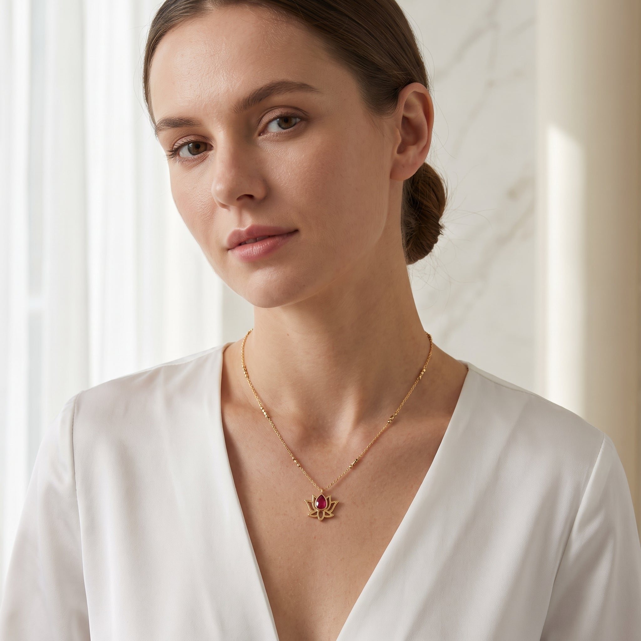 Serene Love Ruby Lotus Necklace