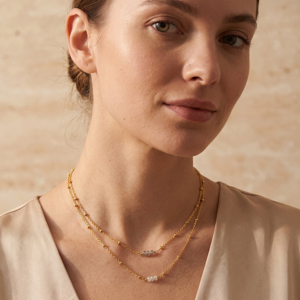 Allison Double Layer Labradorite, Rainbow Beads Necklace in Sterling Silver