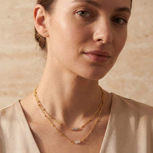 Allison Double Layer Labradorite, Rainbow Beads Necklace in Sterling Silver
