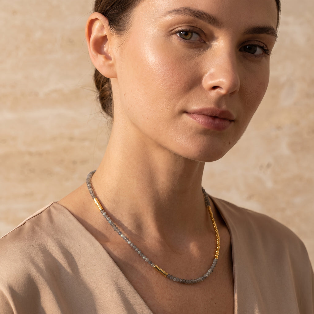 Labradorite with Metal Beads Unbreakable Connection Necklaces