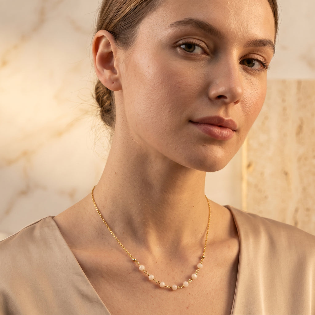 Peach Chalcedony Beaded Necklaces