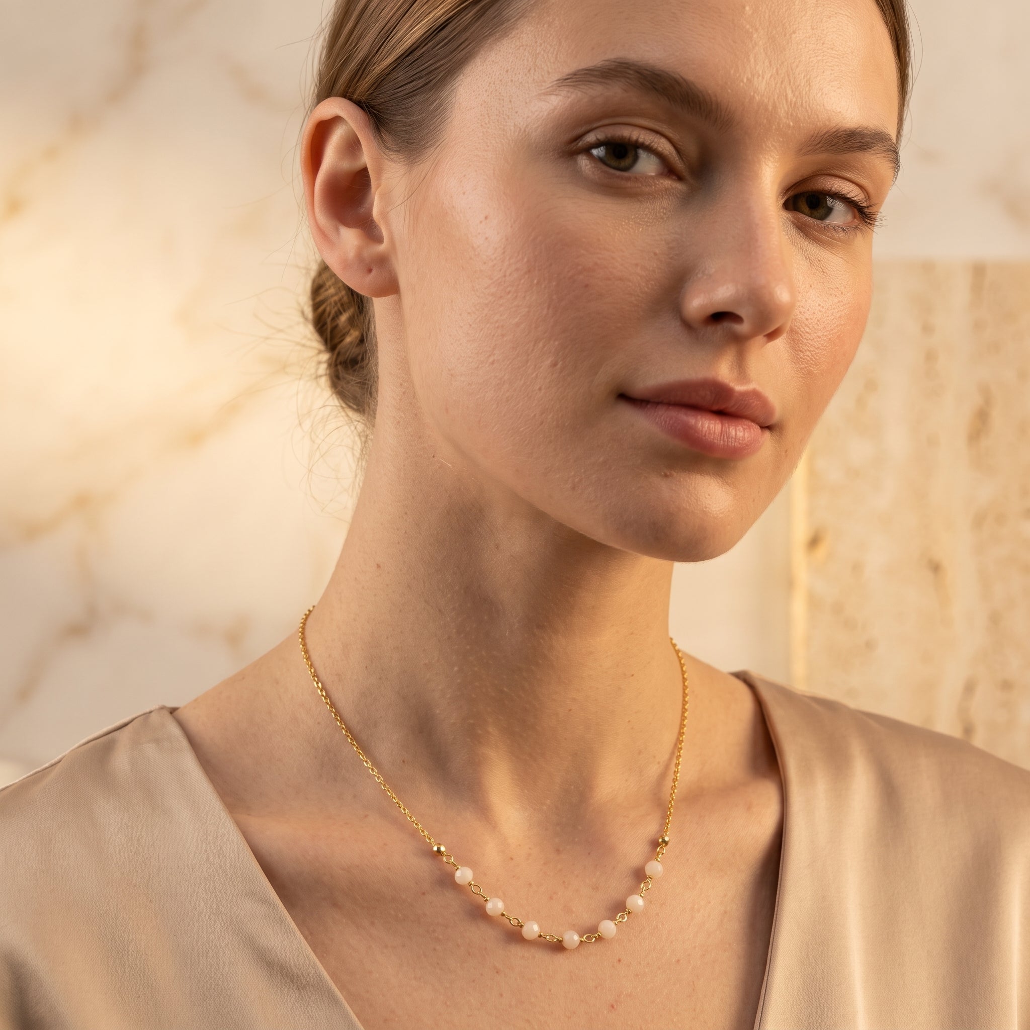 Peach Chalcedony Beaded Necklaces