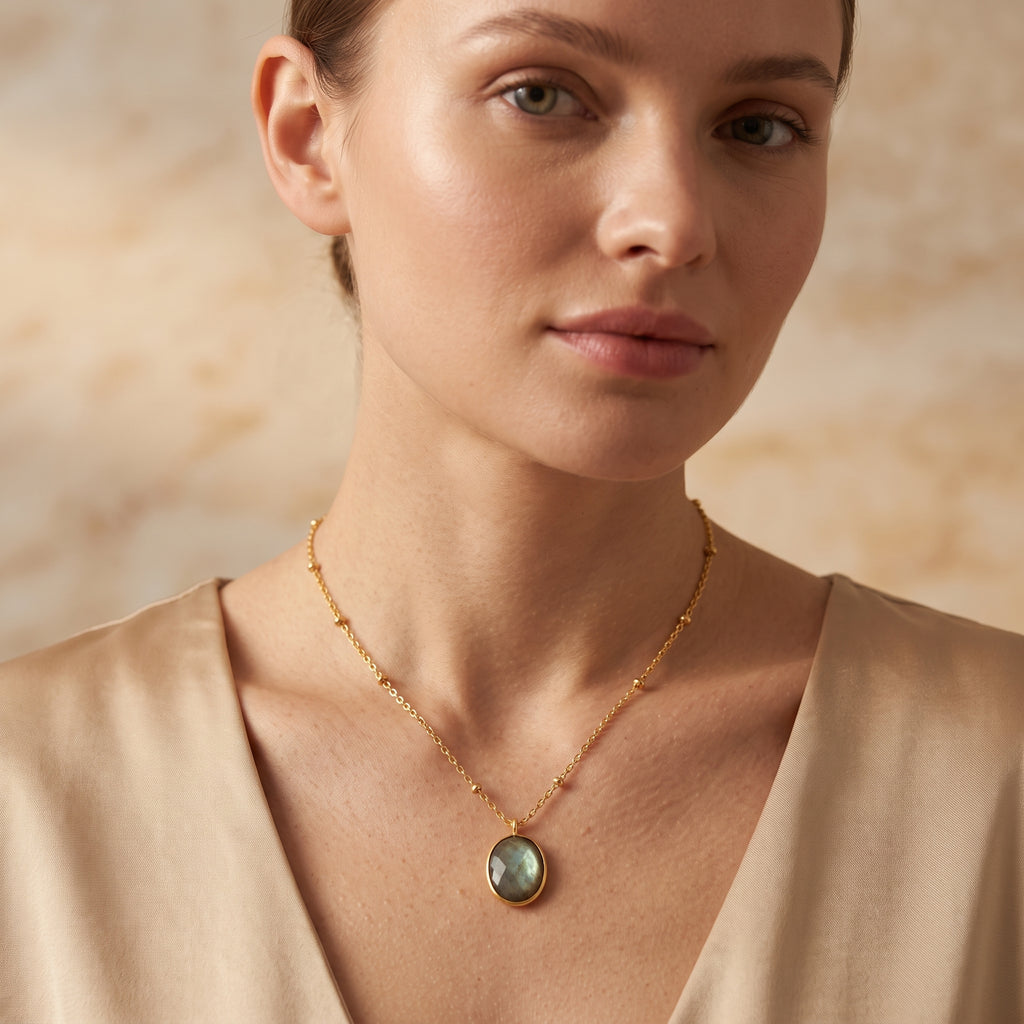 Labradorite, London Topaz Color Gemstone Necklaces in Sterling Silver