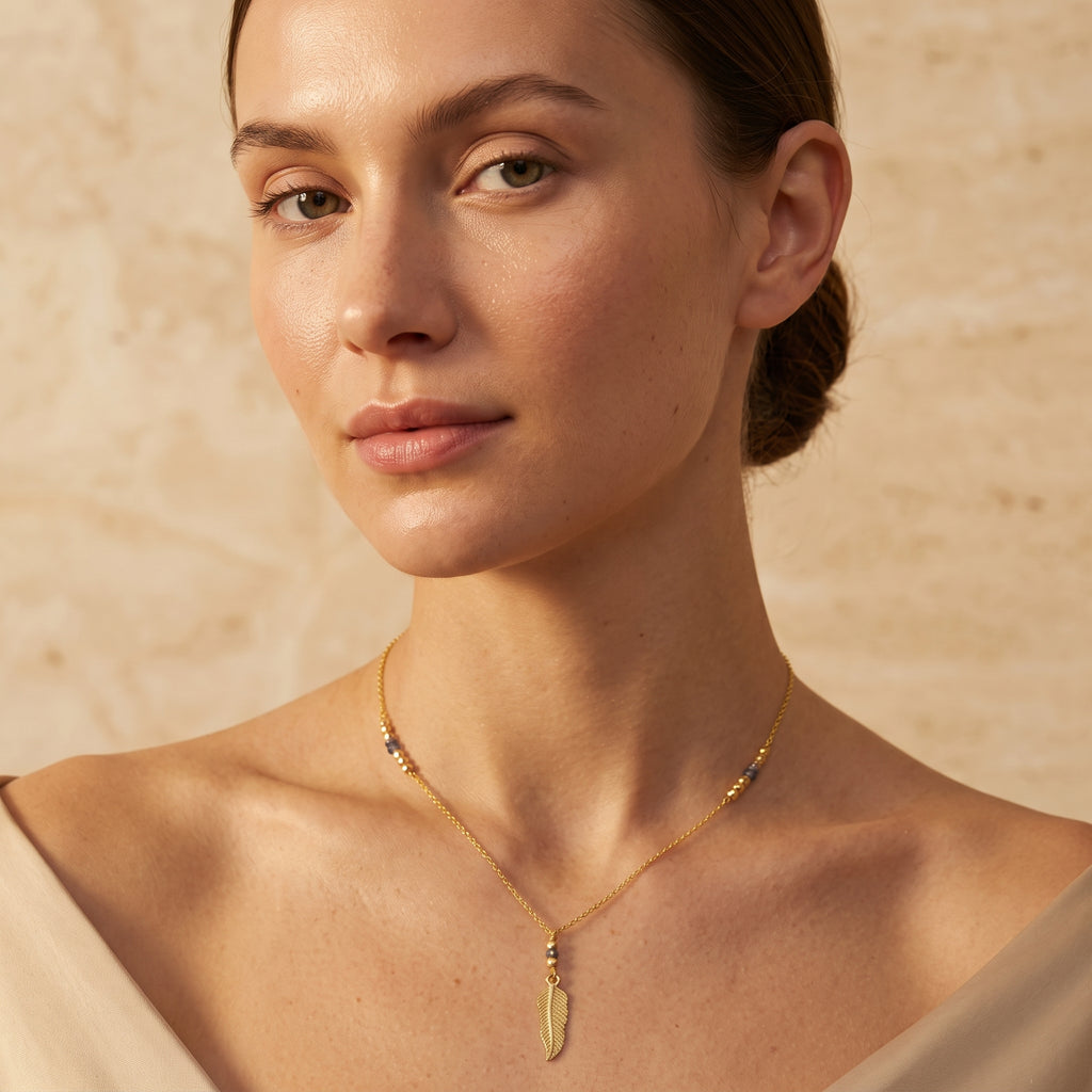 Sterling Silver Feather shape with Iolite Beads Necklaces