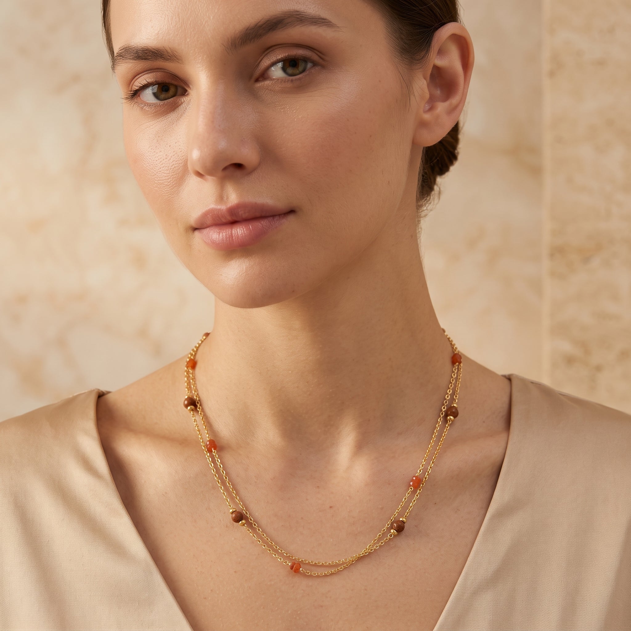 Wooden with Carnelian Beads Necklace