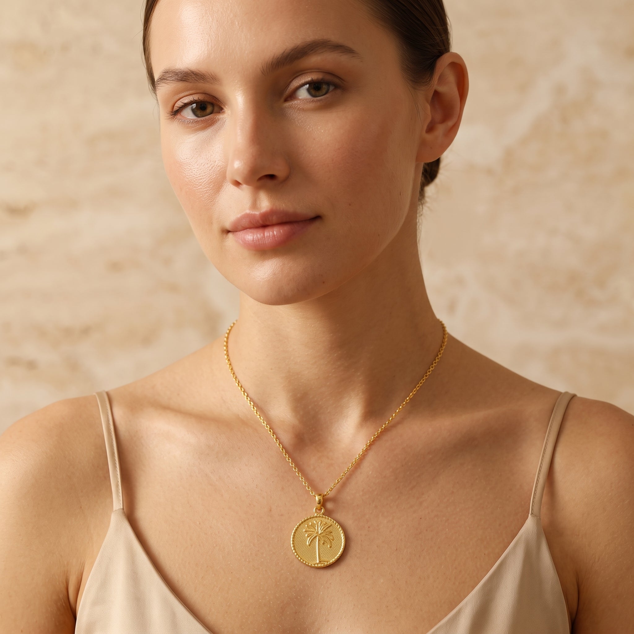 Palm Tree Beach with Round Disc Necklaces