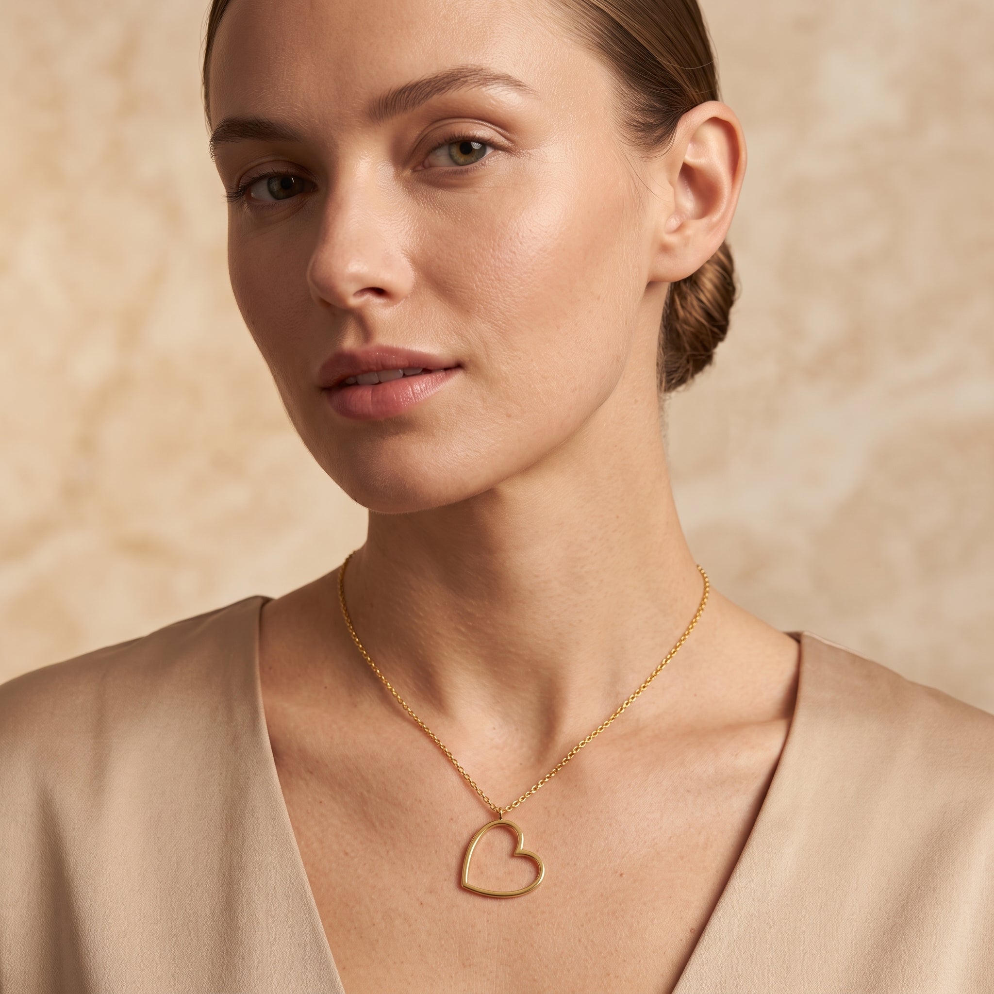 Gold Open Heart Pendant Necklace