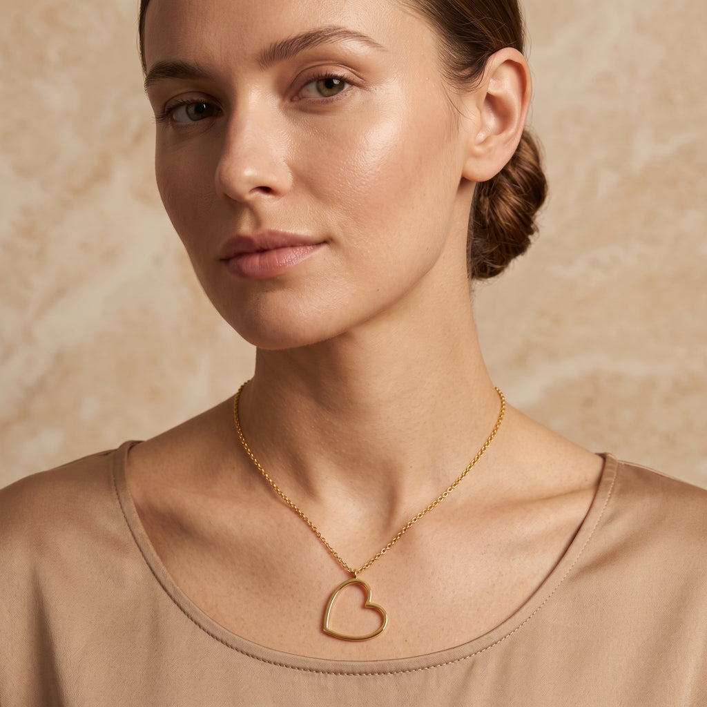Gold Open Heart Pendant Necklace