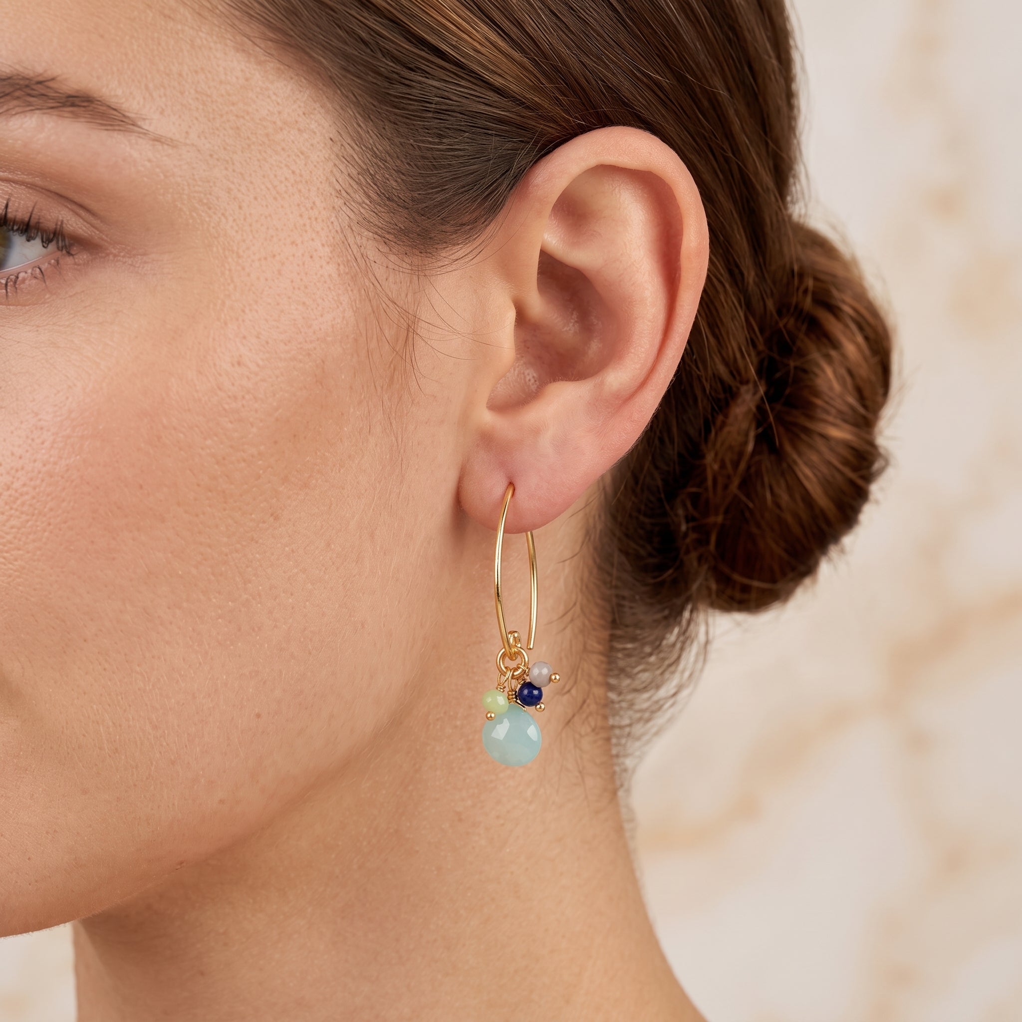 Multi Chalcedony Beads Hoops Earrings