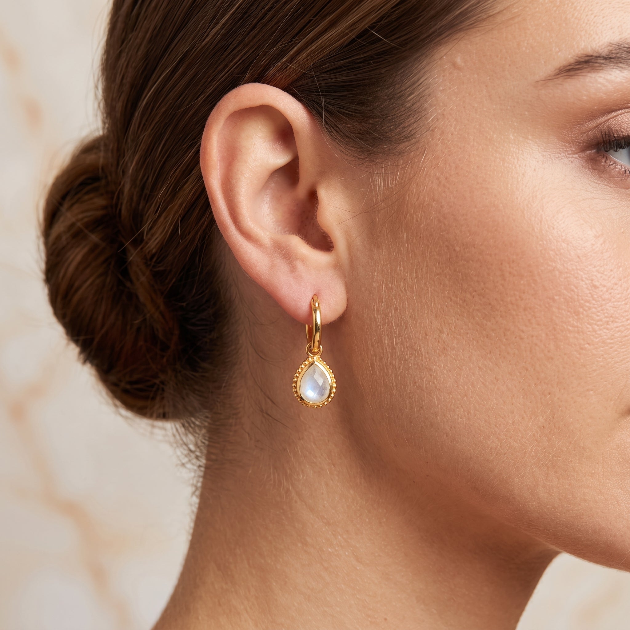 Rainbow Moonstone Huggies Dangle Earrings