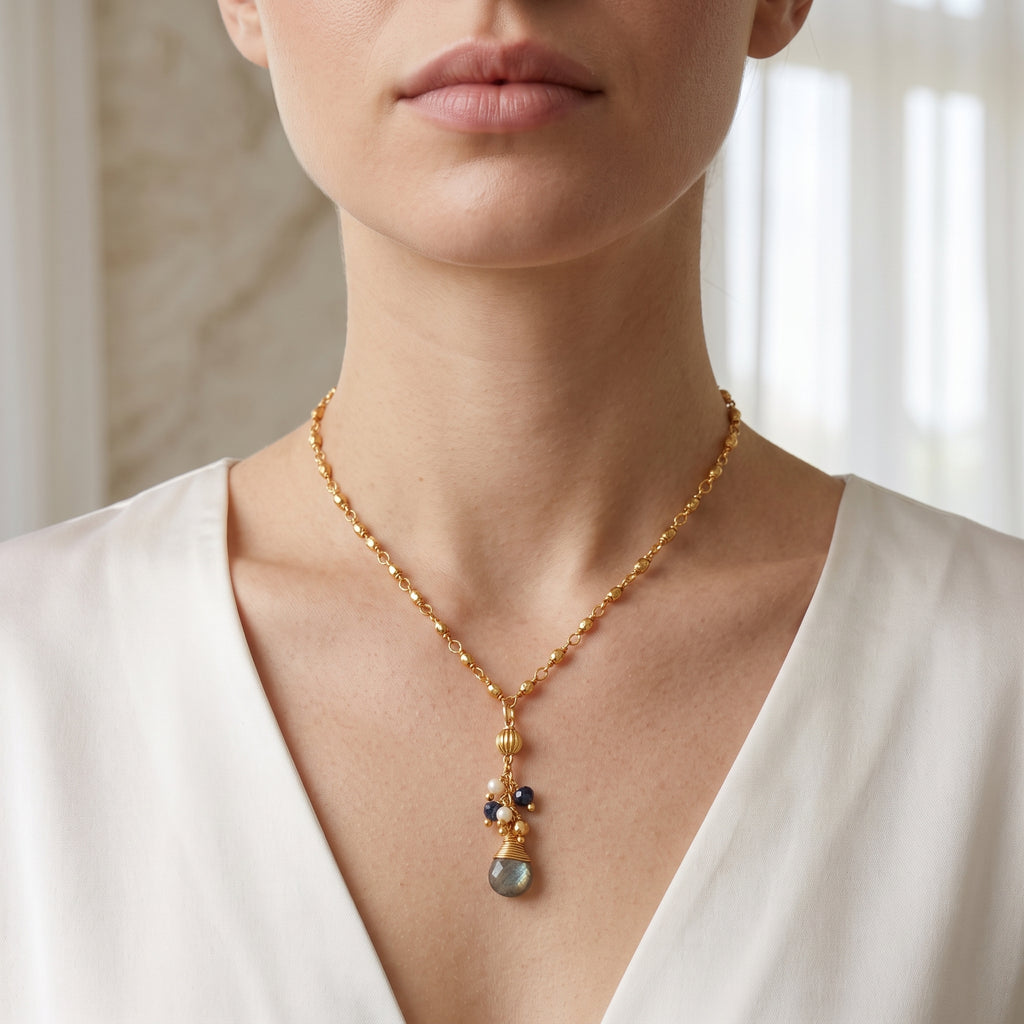 Multi stone with Ball Chain Necklaces