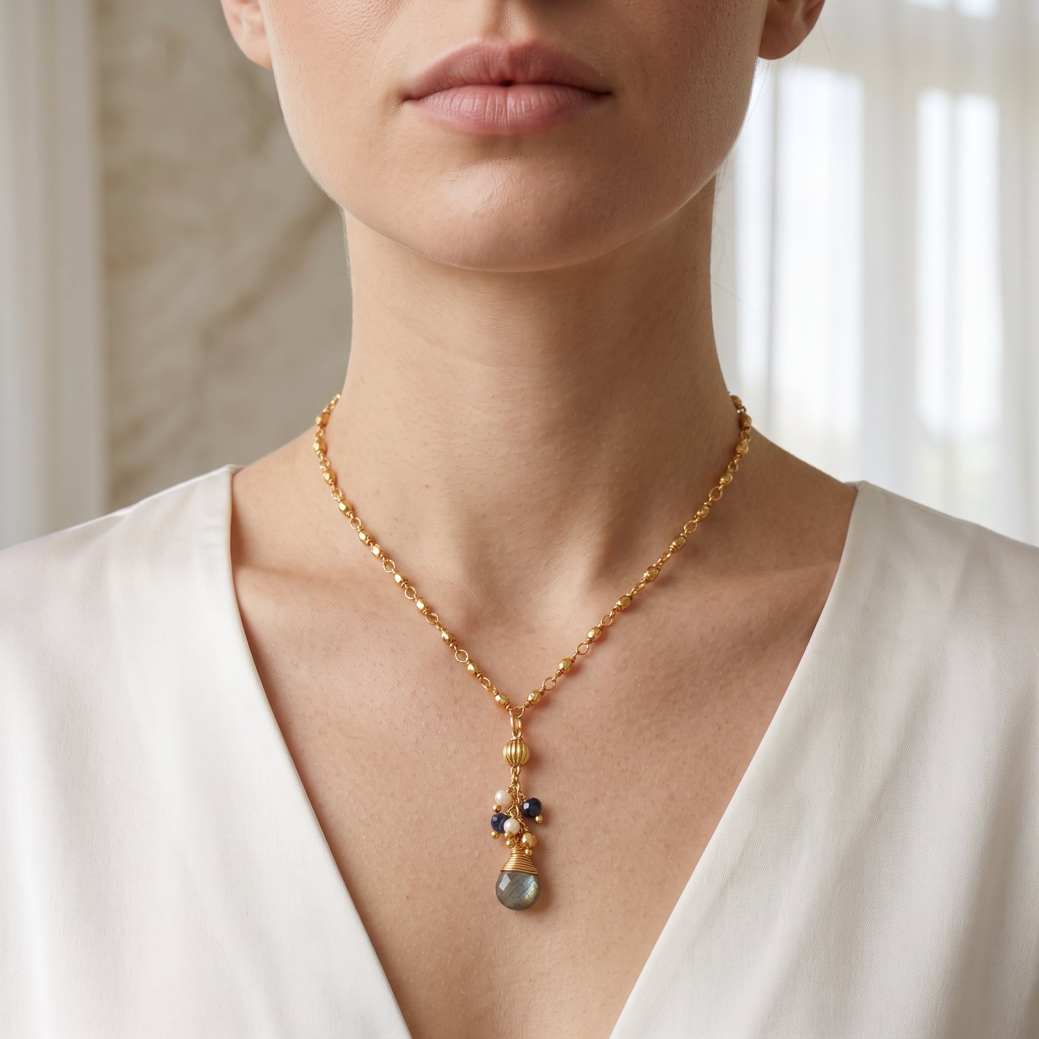 Multi stone with Ball Chain Necklaces