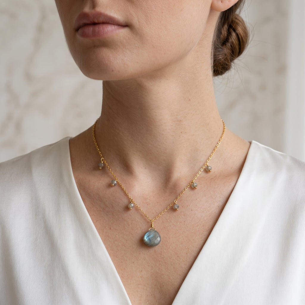 Labradorite with Beads Stone Necklaces