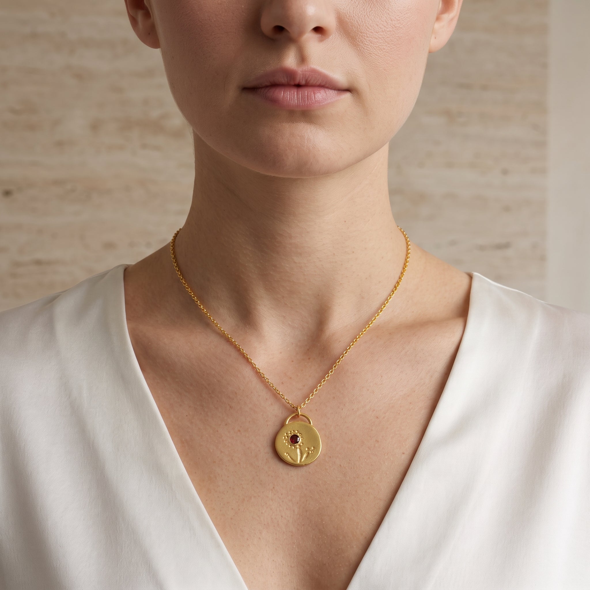 Flower Texture with Garnet Gemstone Necklaces