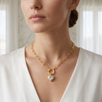 Paper Clip Link Chain with White Cubic Zirconia Heart Necklaces