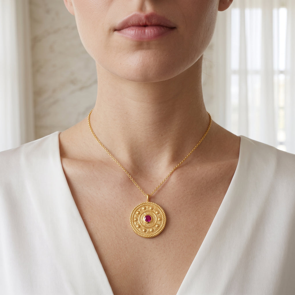 Ruby Gemstone Textured Necklace