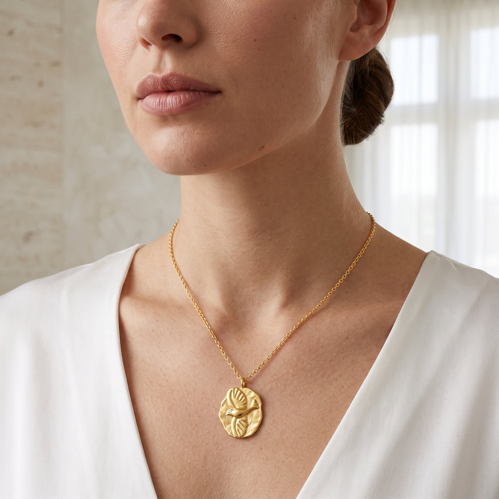 Birds Texture with White Cubic Zirconia Necklaces