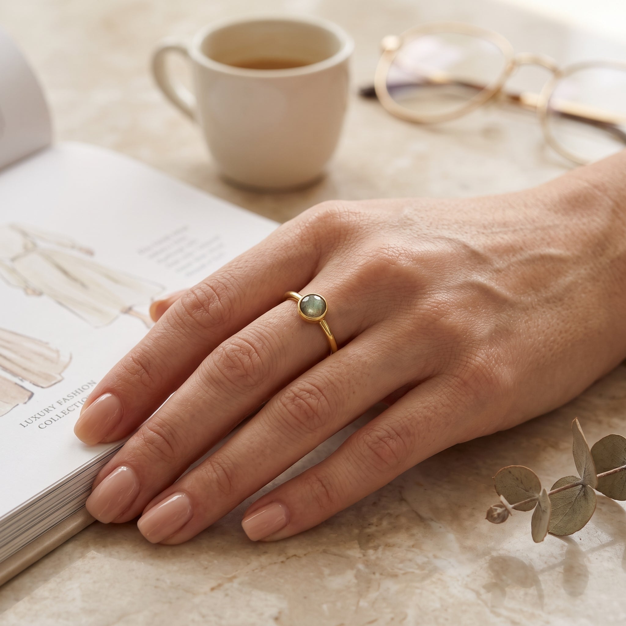 Ruby, Labradorite, White CZ, and Blue Topaz Minimalist Rings