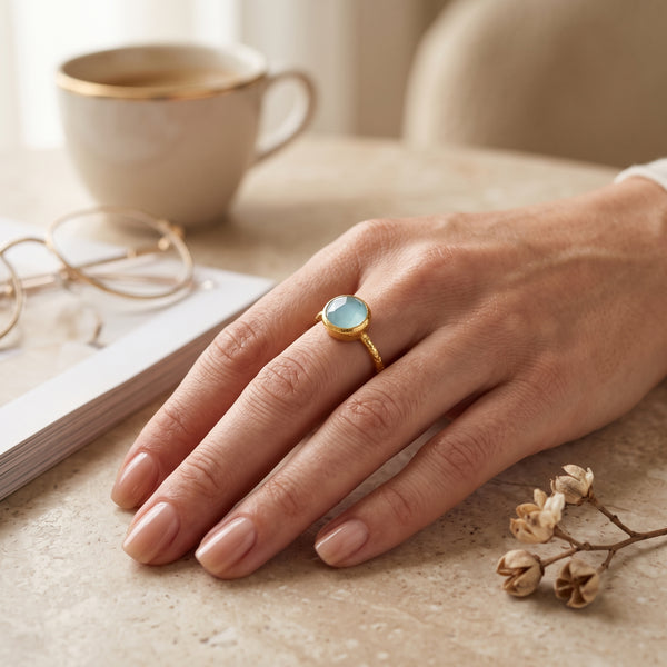 Sterling Silver Aqua Chalcedony Minimalist Rings