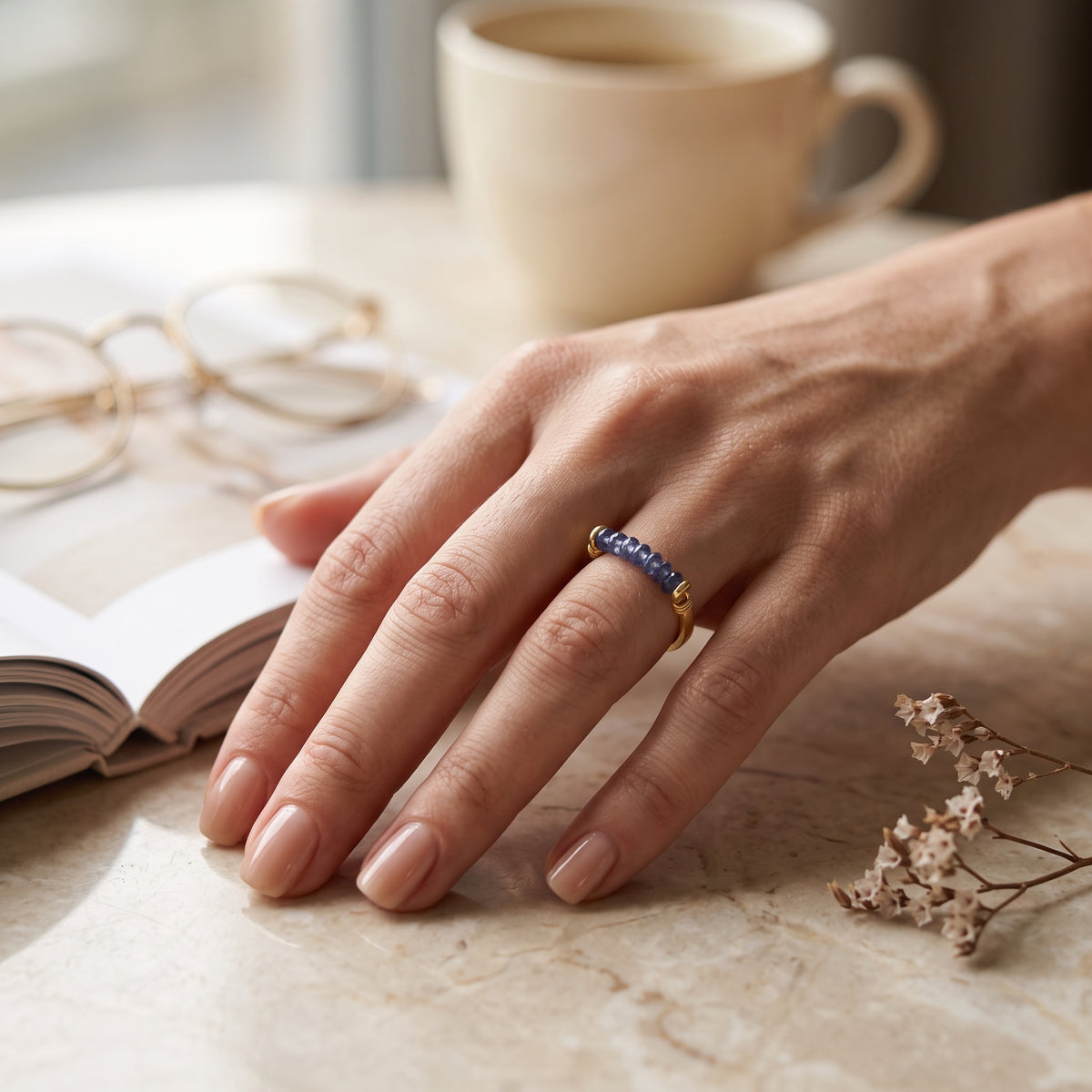 Iolite Beads Bar Band Rings