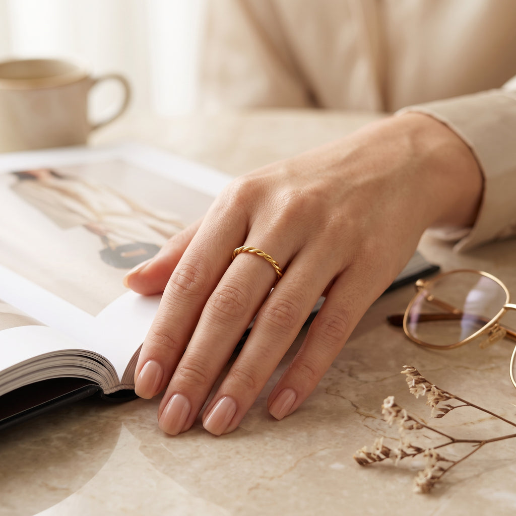 Golden Twisted Spiral Band Rings