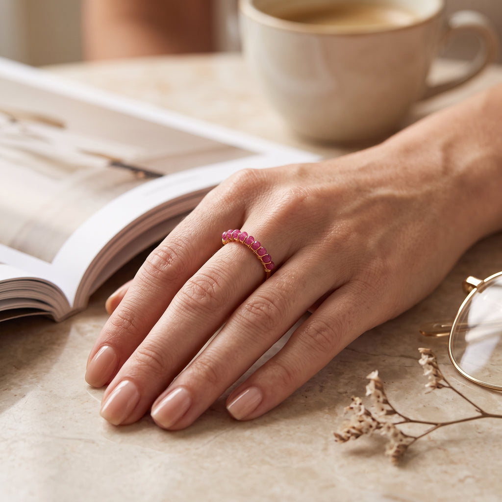 Labradorite, Citrine, Pyrite and Ruby Beaded Rings