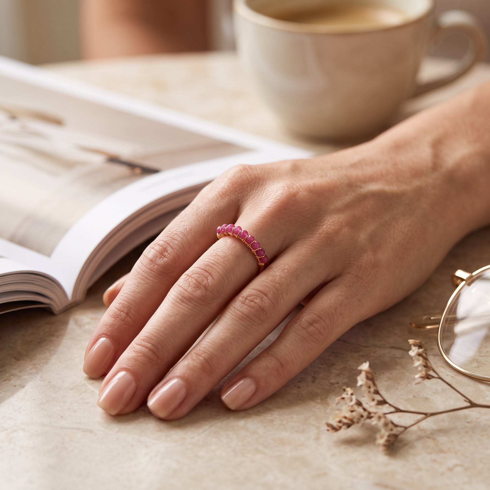 Labradorite, Citrine, Pyrite and Ruby Beaded Rings
