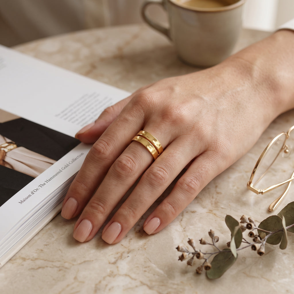 Gold Hammered Double Band Ring