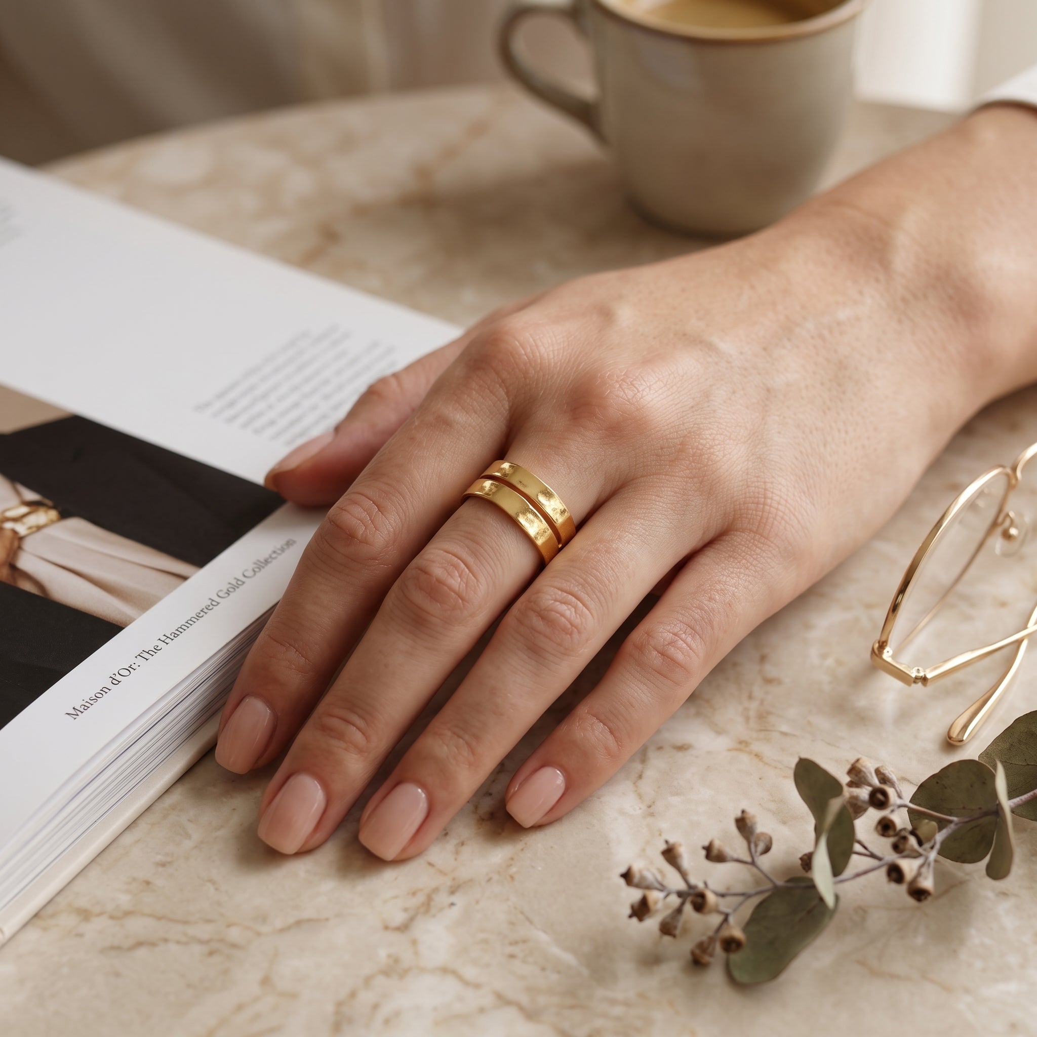 Gold Hammered Double Band Ring