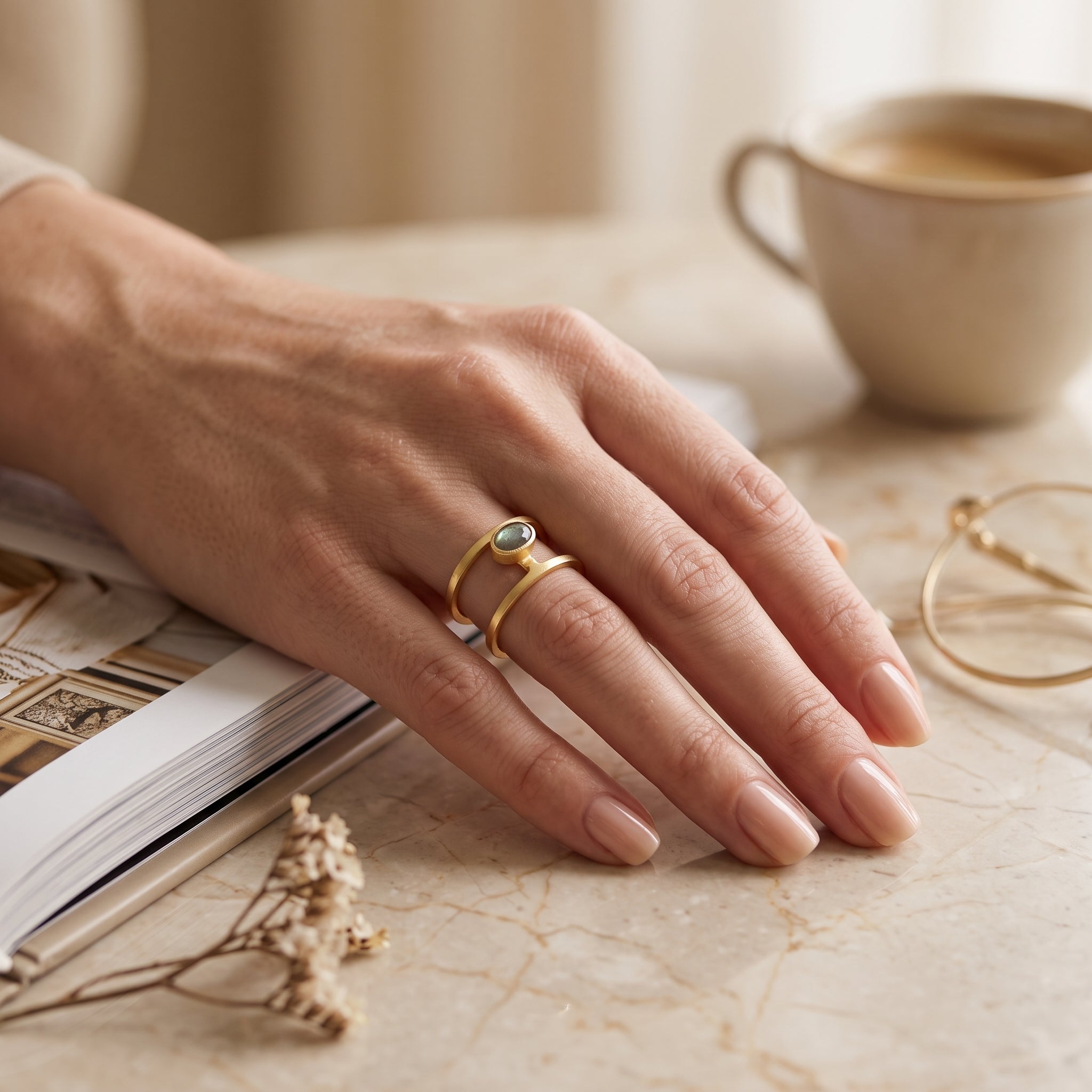 Labradorite Gemstone Dual Band Rings