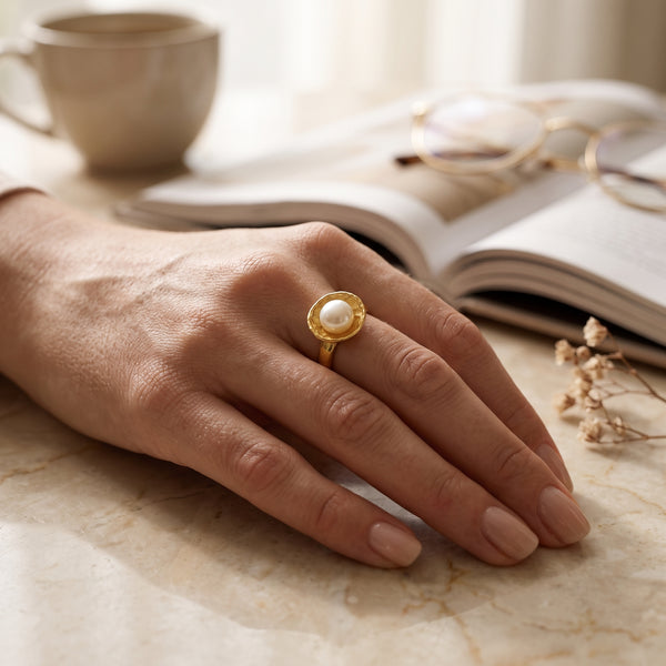 Sterling Silver Pearl Gemstone Statement Rings