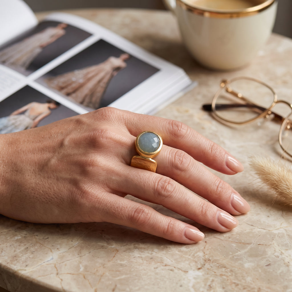 Aquamarine Wide Band Ring