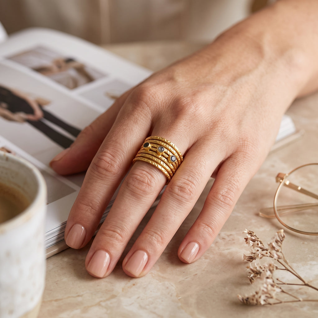 Hammered Multi Layer Labradorite Ring