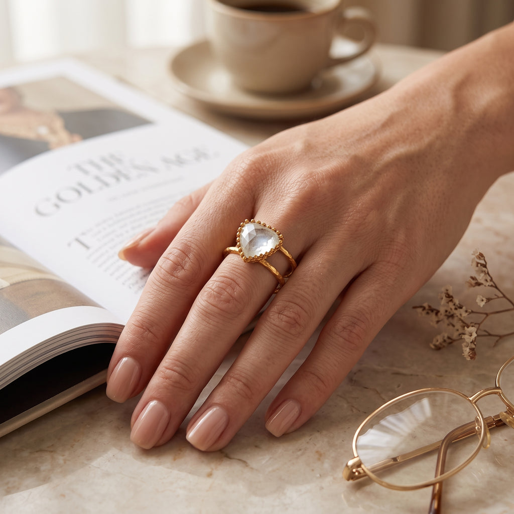 Trillion Cut Crystal Double Band Ring