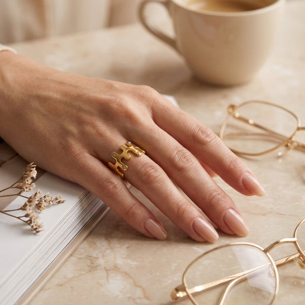 Abstract Gold Ring with Cubic Zirconia