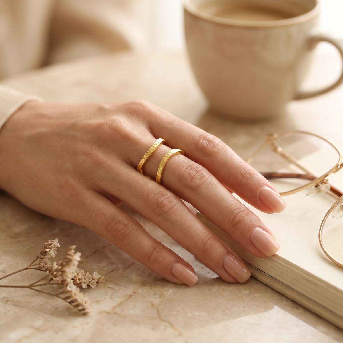 Hammered Criss Cross Stackable Rings