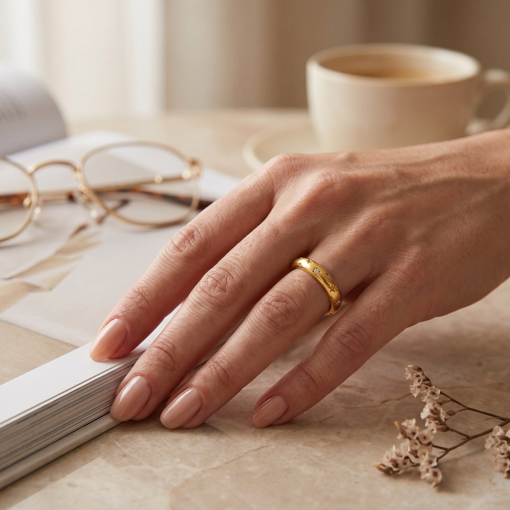 White CZ Star Band Ring