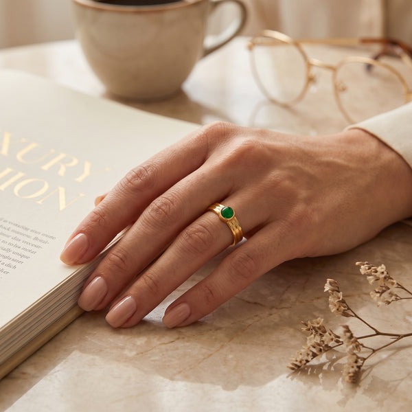 Emerald and Lapis Gemstone Statement Rings