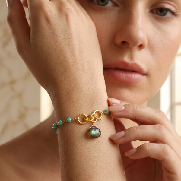 Aqua Chalcy and Labradorite Gemstone Bracelets