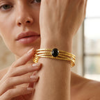 Black Onyx and Pearl Gemstone Adjustable Bangles