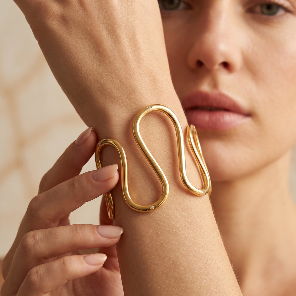 Sculpted Wave Statement Bracelet