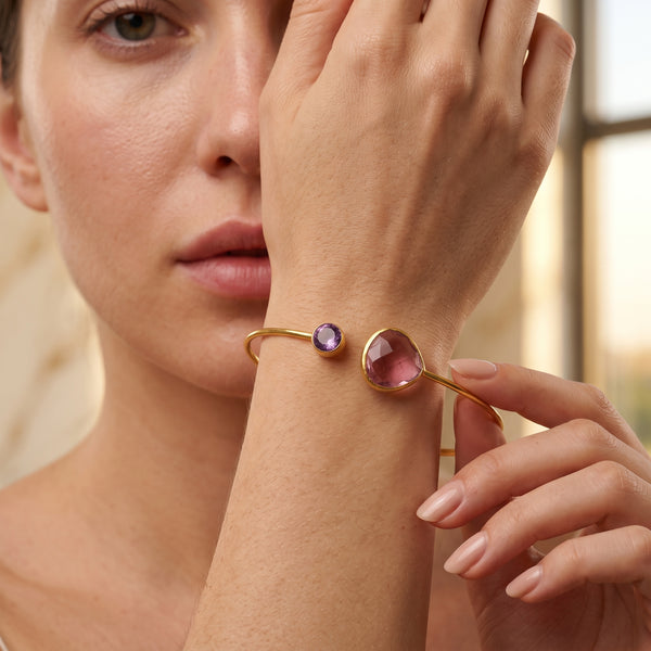 Pink Tourmaline, Amethyst Gemstone Adjustable Bangles