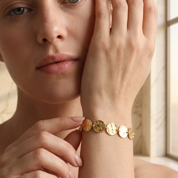 Round Disc Hammered Statement Bracelets