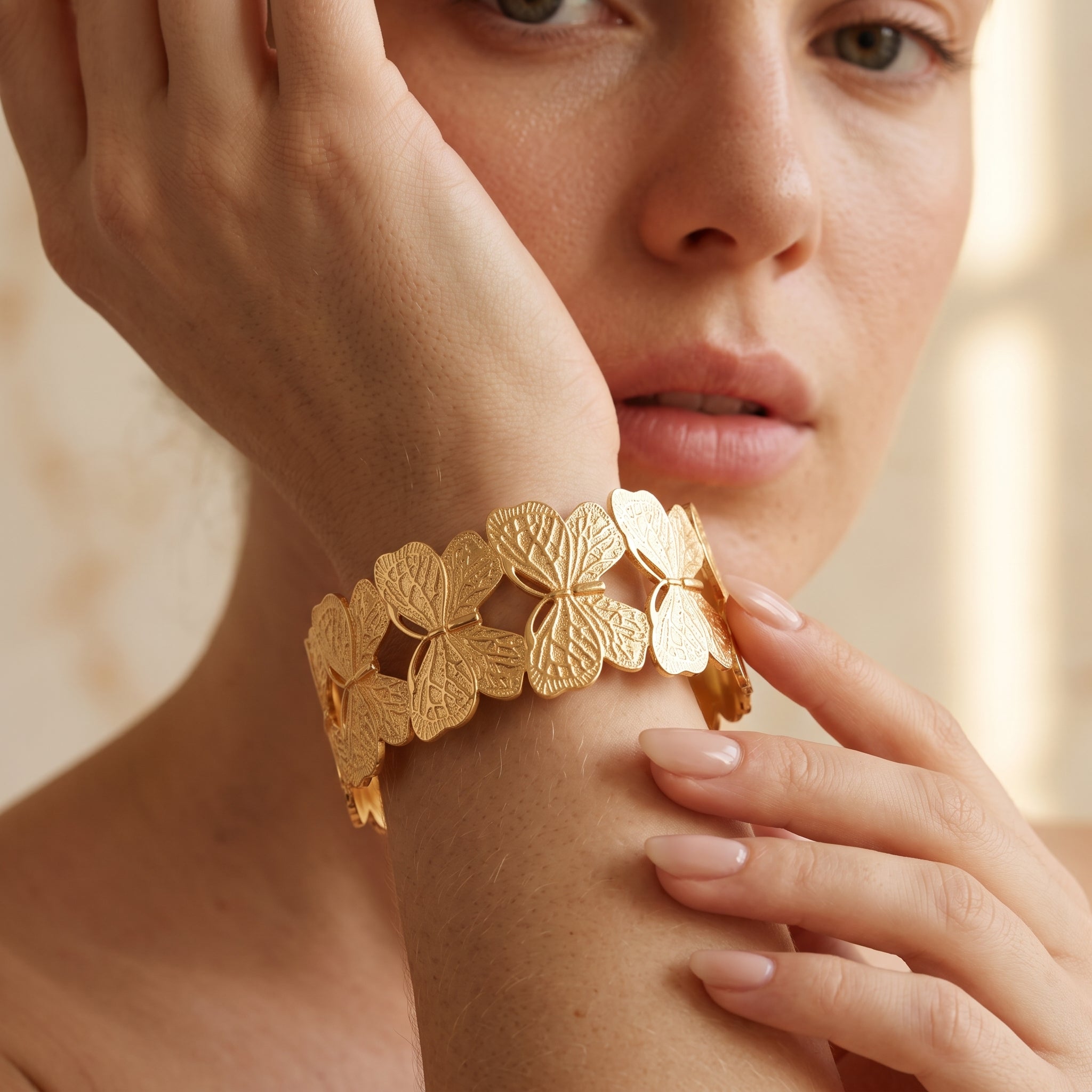 Gold Butterfly Adjustable Statement Bangle