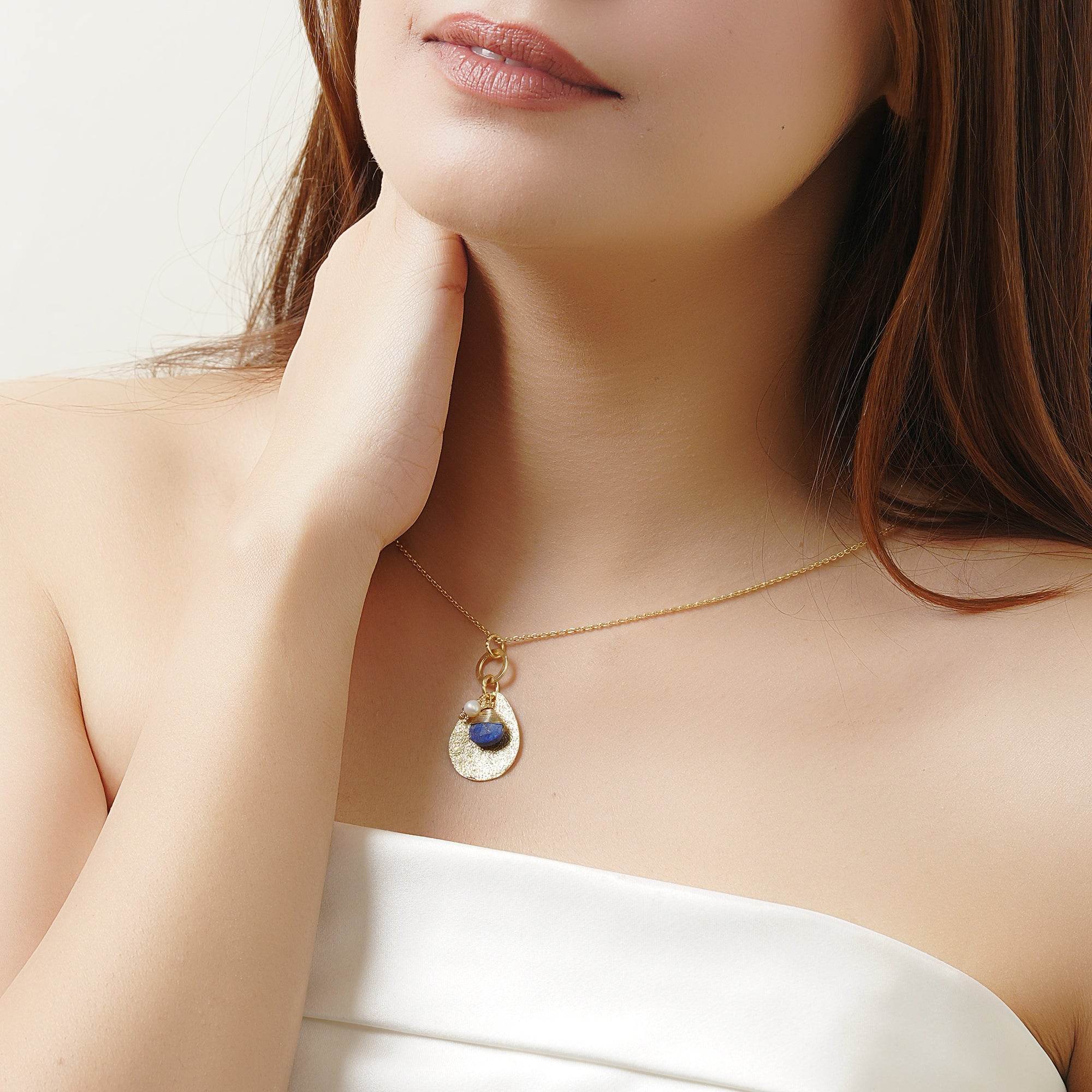 Lola Lapiz and Pearl with Texture Necklaces - La Vitá Jewels